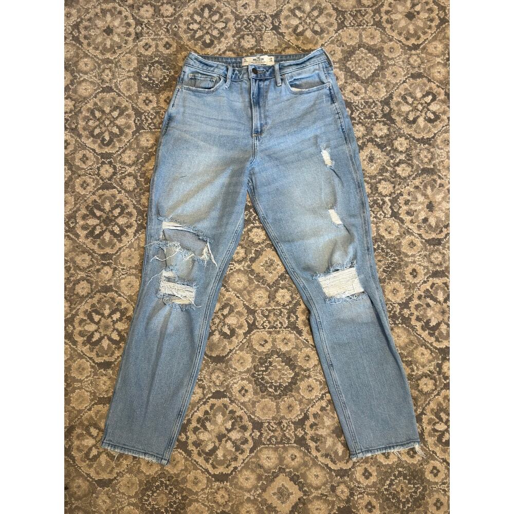 Hollister Curvy High Rise Mom Jeans Womens 7L W28 L29 Distressed Light Wash TALL